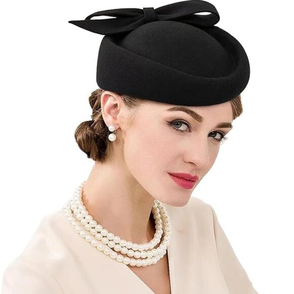 Women Vintage 100% Wool Felt Flowers Bucket Cloche Bowler Hat Black main image 4